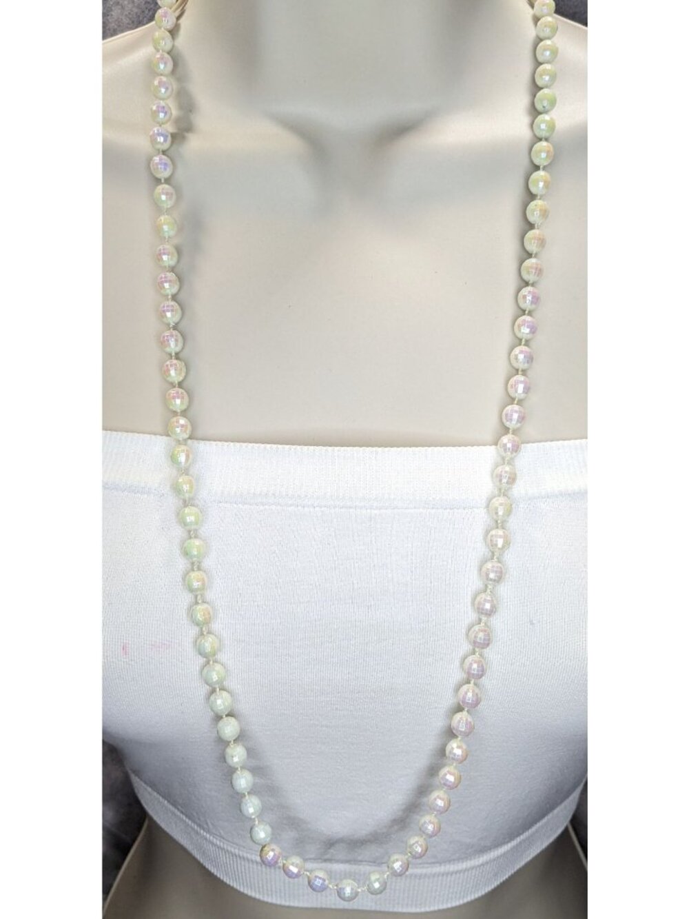 Y2K Coquette Fairycore Iridescent White Disco Ball Beaded Long Necklace